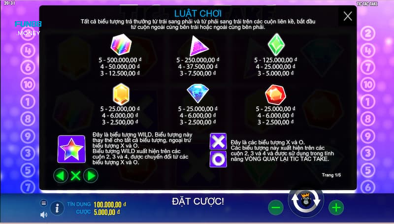 Các tính năng của Tic Tac Take Fun88 Slot Game
